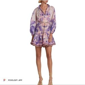 Zimmermann Lyre Beaded-Belt Minidress Purple Palm US size4/6/8 Brand size  0/1/2